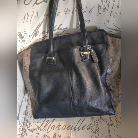 Coach Taylor Mixed N/S Tote In Black Leather/Snakeskin. Style #F23303 in GUC - Picture 3 of 16